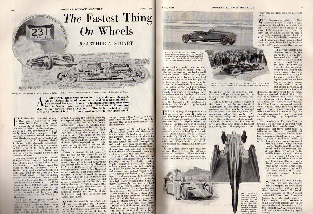 American Boating & Race Cars Antique Graphic Art Popular Science Magazine 1929