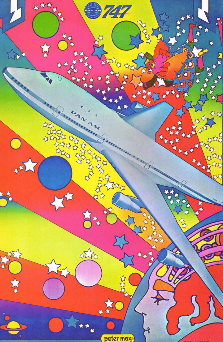 Pan Am 747 Airliner Psychedelic Vintage Peter Max Graphic Art Poster Print
