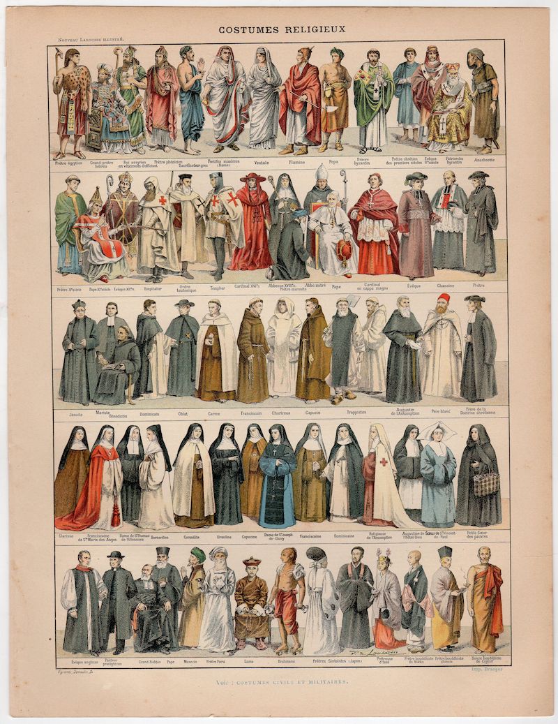 World Religions Costume Attire Antique Graphic Illustration Poster Print