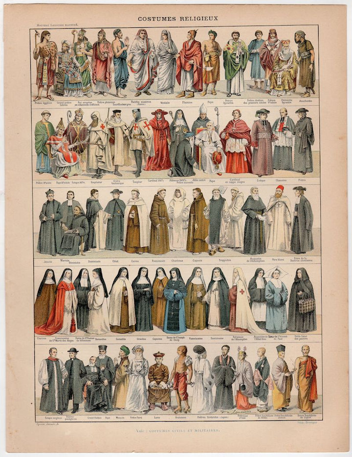 World Religions Costume Attire Antique Graphic Illustration Poster Print