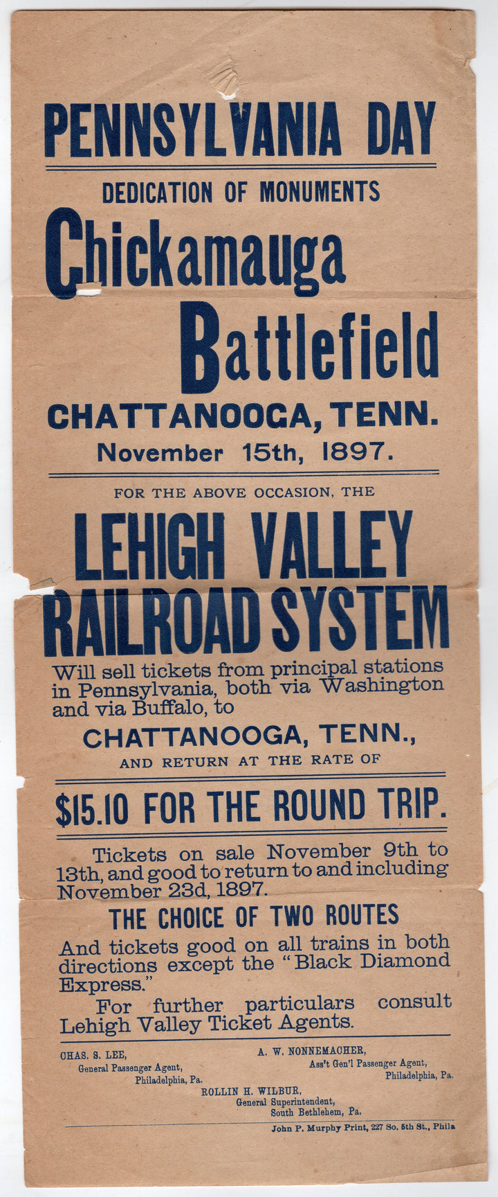 Lehigh Valley Railroad Civil War Battlefield Monuments 1890s Advertising Poster