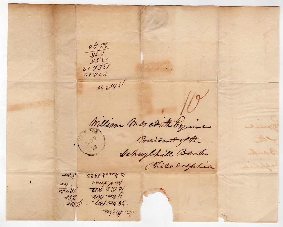 William Meredith Philadelphia Lawyer Docketed Philatelic Mail Cover 1823