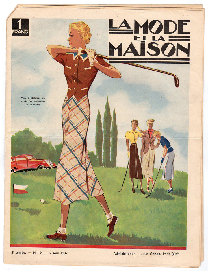 Women's Golf Graphic Art Advertising Antique French Fashion Magazine 1937