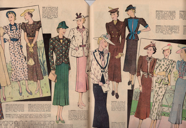 French Women's Fashion Magazine Antique Art Deco Clothing Designs 1937