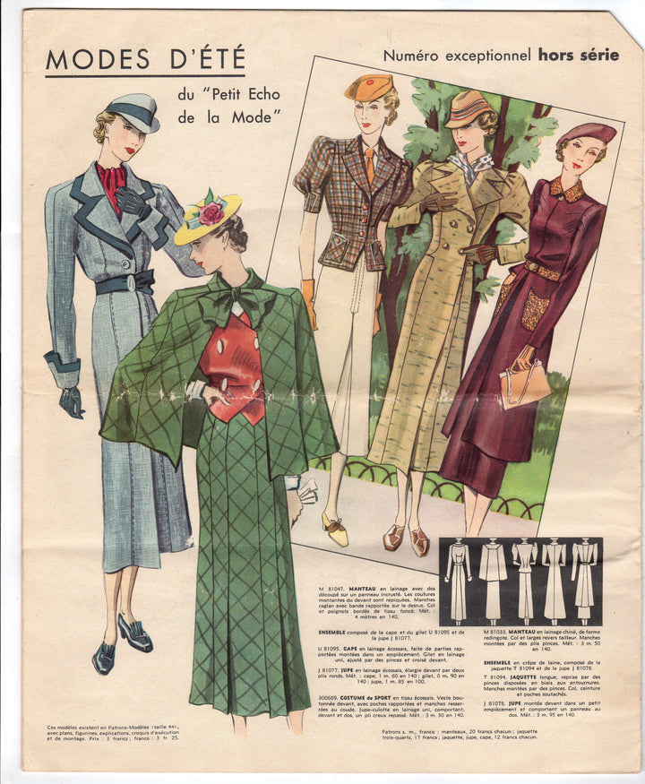 French Women's Fashion Magazine Antique Art Deco Clothing Designs 1937