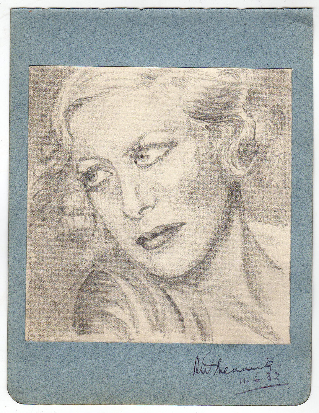 Flapper Lady Actresses Original Antique Signed Pencil Sketch Drawings Lot 1924