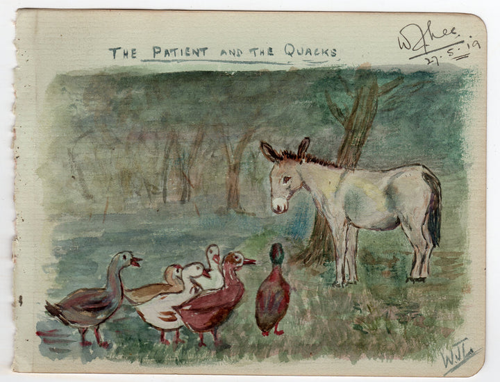 The Patient the Quacks Farm Scene Original Signed Antique Watercolor Painting