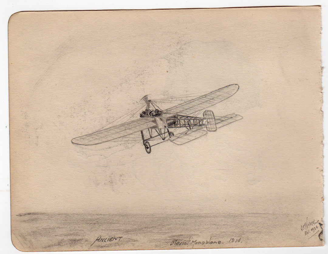 Bleriot Monoplane Fairey Gordon Biplane Aviation History Antique Pencil Sketches