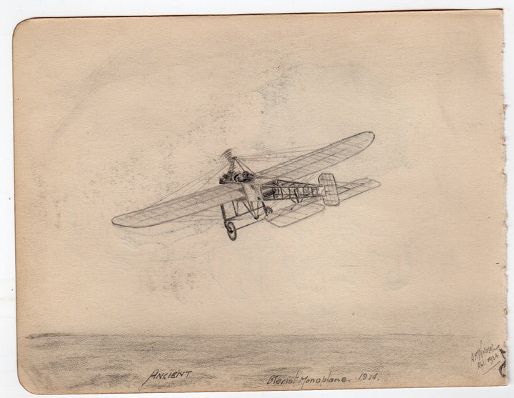 Bleriot Monoplane Fairey Gordon Biplane Aviation History Antique Pencil Sketches