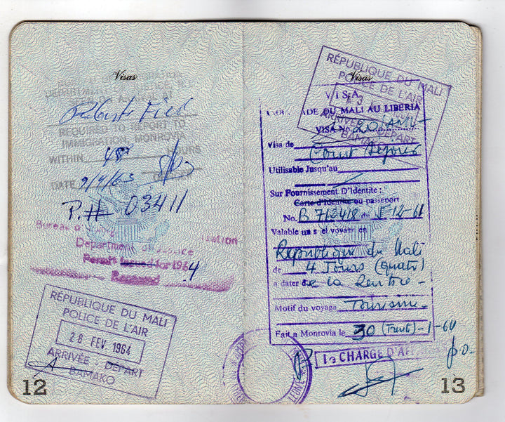 American Banker Vintage Cancelled Passport to Liberia Nigeria Mali Monrovia & more