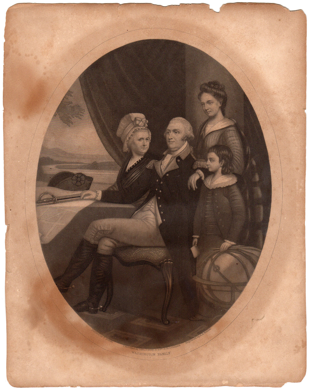 George Washington Martha and Family Antique Engraving Print  by A. B. Walter