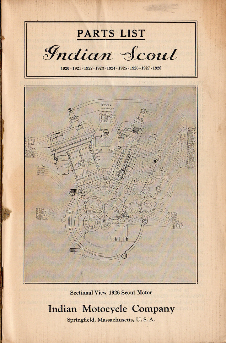 Indian Scout Motorcycles Parts List 1920-1928 Antique Auto Repair Catalog Book