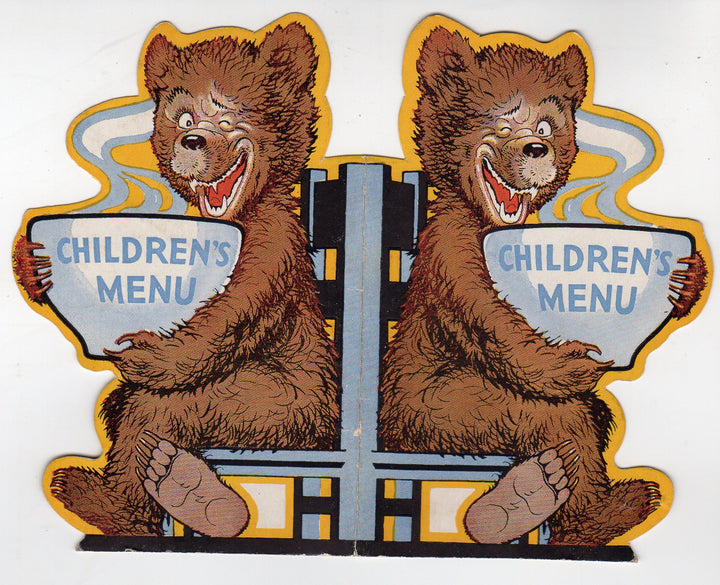 Goldilocks and the Three Bears Antique 1930s Graphic Children's Breakfast Menu