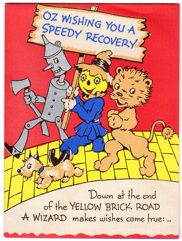 Wizard of Oz Yellow Brick Road Vintage Unused 1940s Get Well Greeting Card