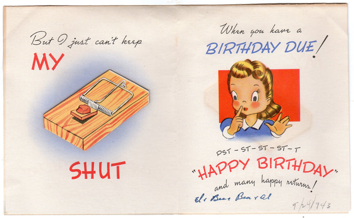 Hitler Rat Vintage WWII Propaganda Home Front Birthday Greeting Card