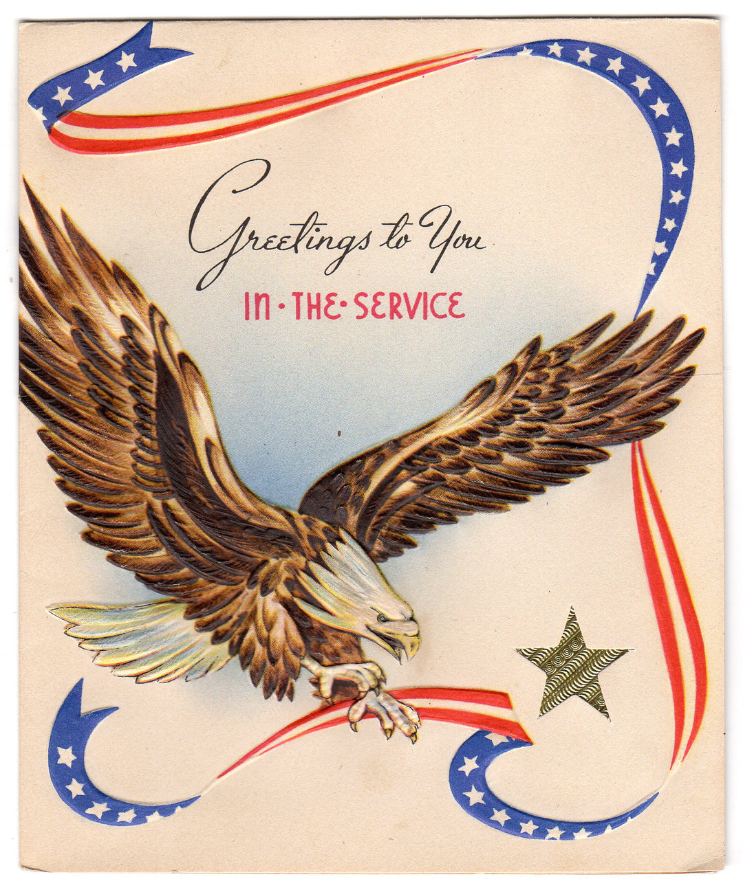 American Bald Eagle Statue of Liberty Vintage WWII Patriotic Military Service Graphic