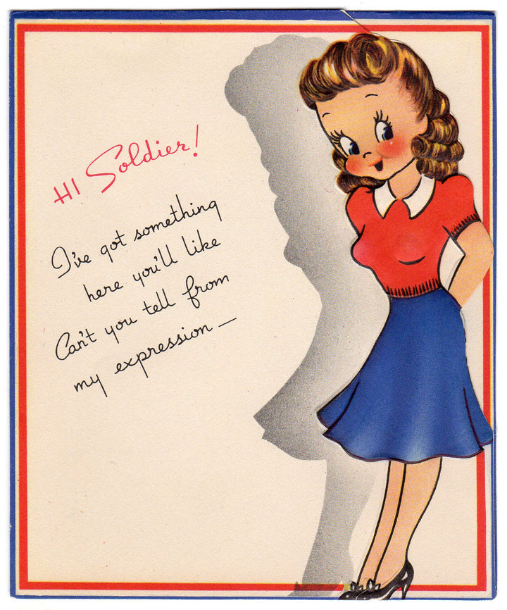 Sweetheart Victory Kiss for a Soldier Vintage WWII Patriotic Greeting Card