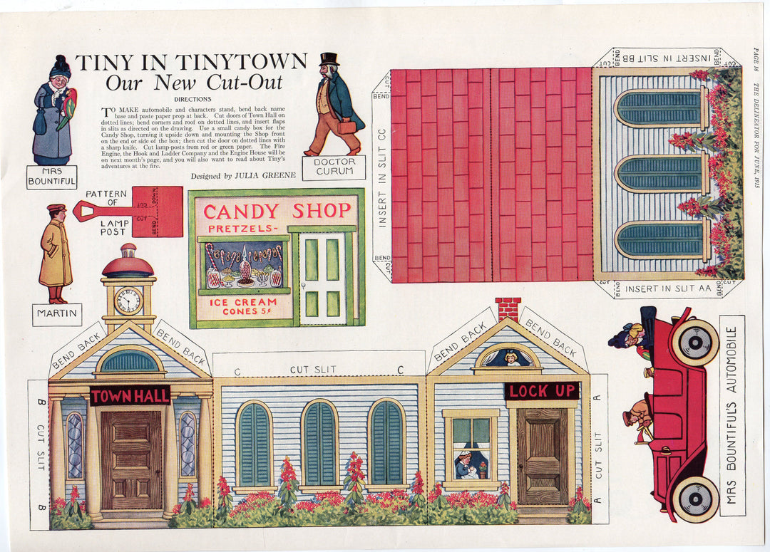 Doctor Curum in Tiny Town Antique Paper Dolls Magazine Print Play Set 1915