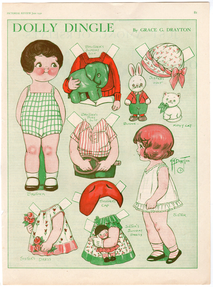 Dolly Dingle by Grace Drayton Antique Paper Doll Print Play Set 1930