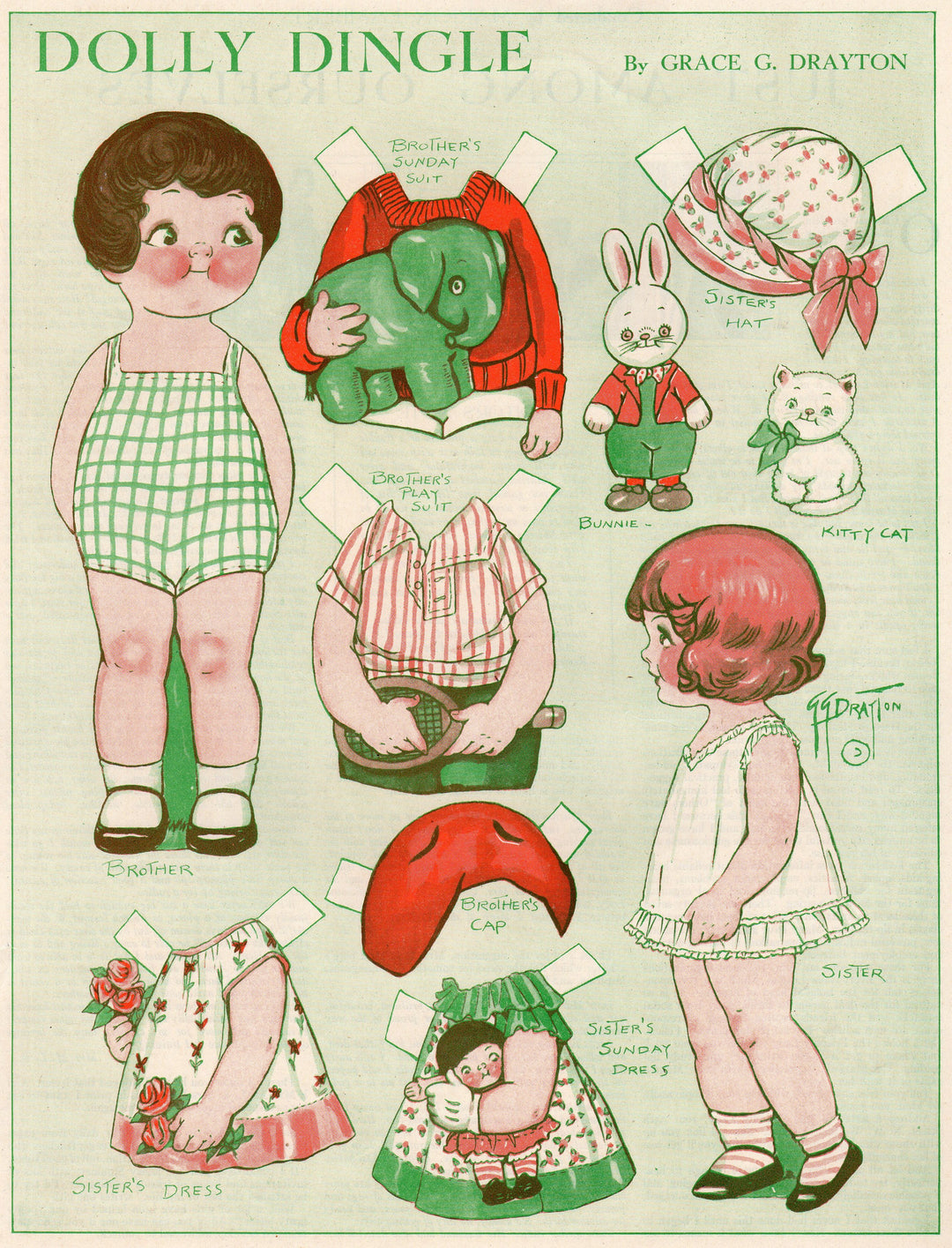 Dolly Dingle by Grace Drayton Antique Paper Doll Print Play Set 1930