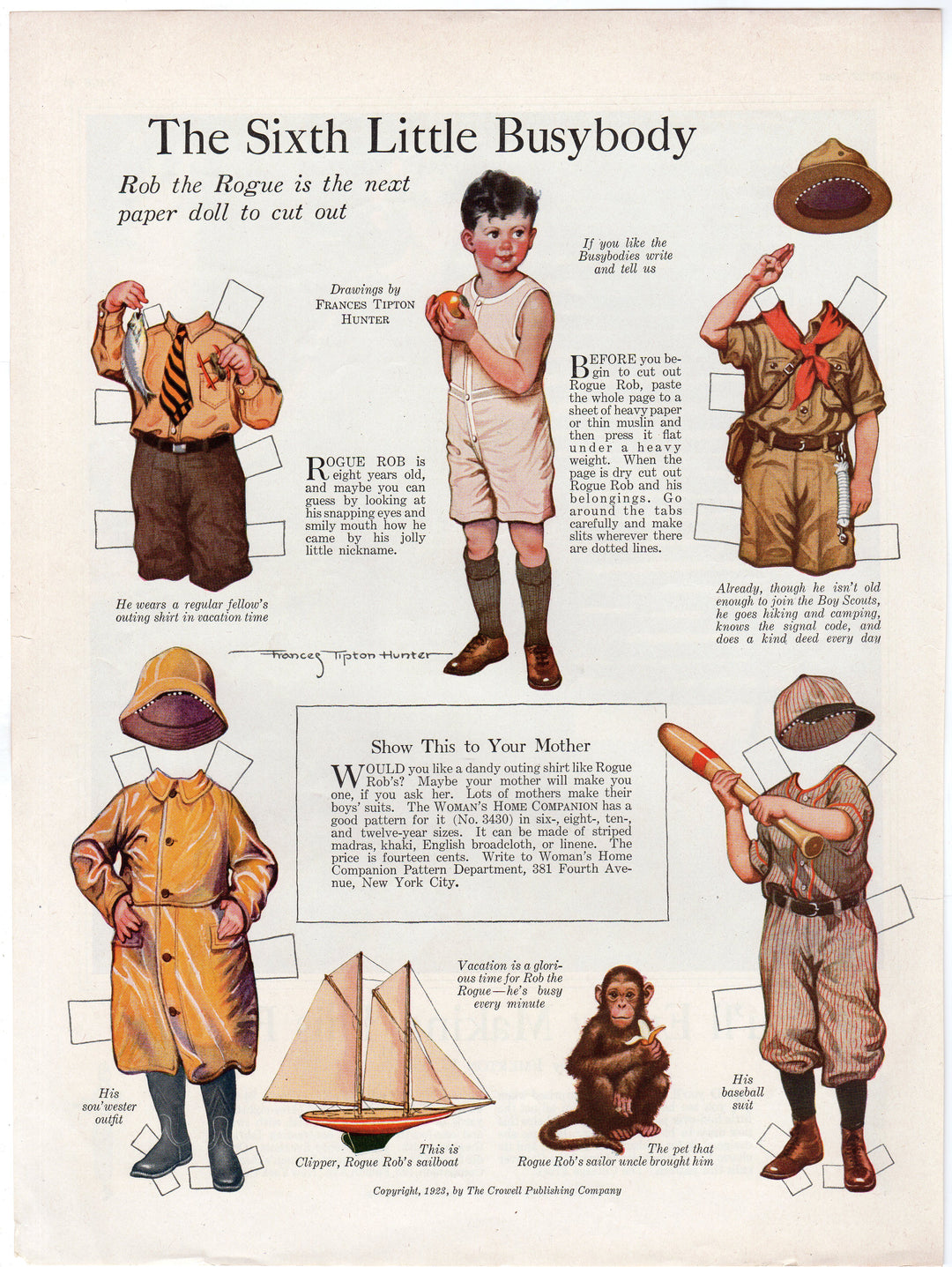 Baseball and Boy Scouts Antique Paper Doll Print by Frances Tipton Hunter 1923