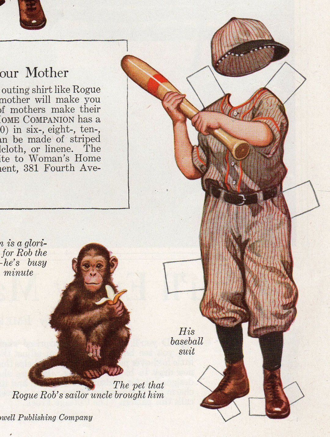 Baseball and Boy Scouts Antique Paper Doll Print by Frances Tipton Hunter 1923