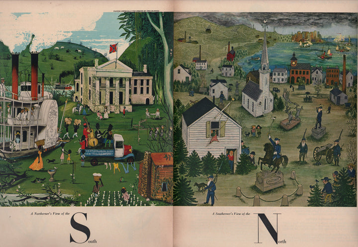 North & South Civil War Cultural Caricatures Vintage Magazine Political Cartoon