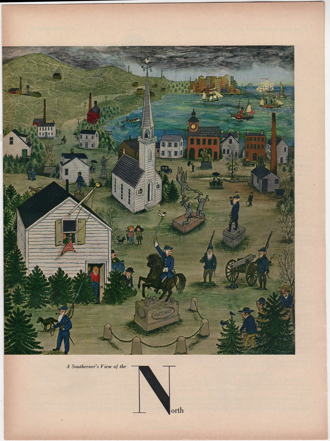 North & South Civil War Cultural Caricatures Vintage Magazine Political Cartoon