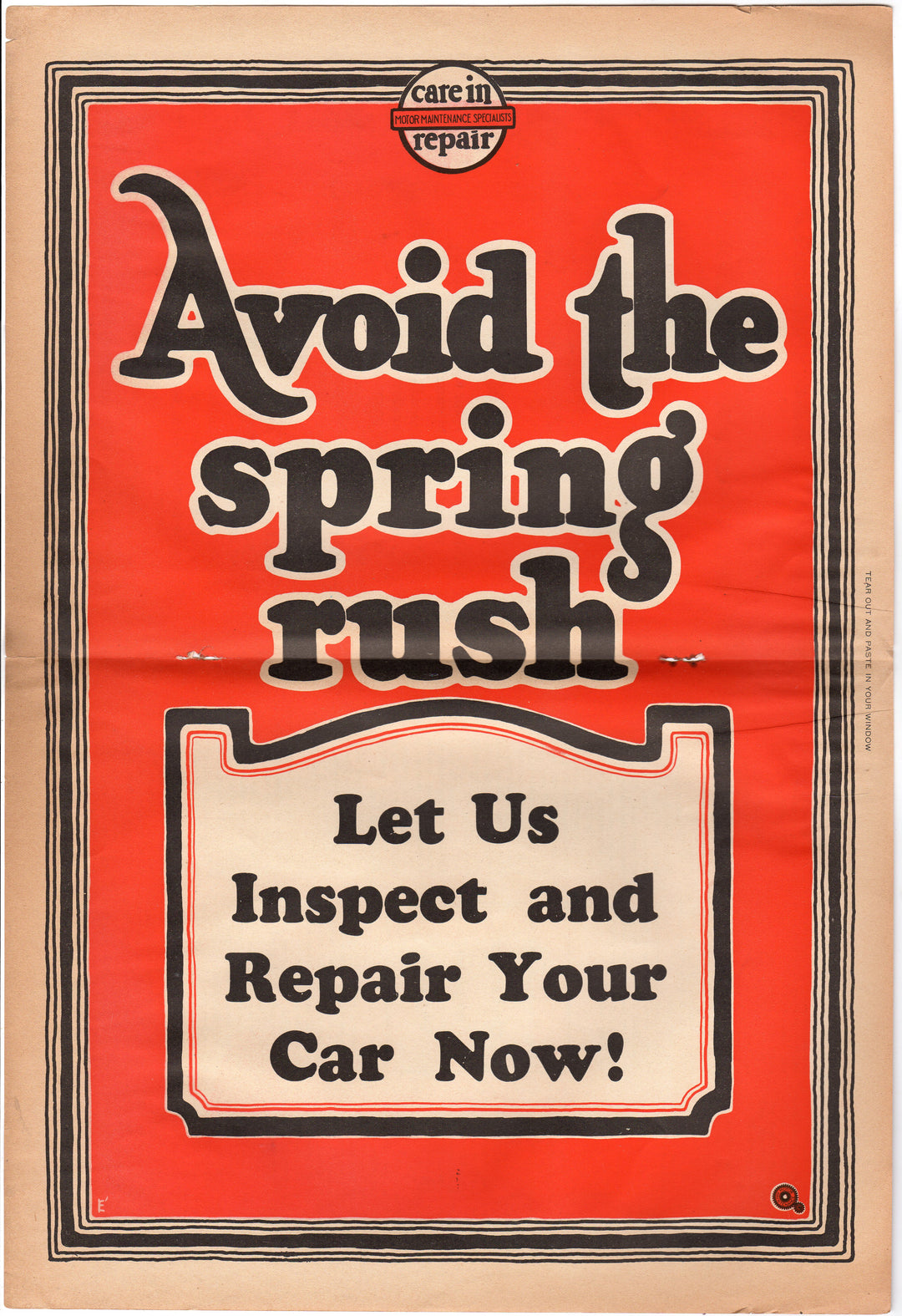 Automotive Garage Repair Shop Antique Graphic Advertising Inspection Poster 1928