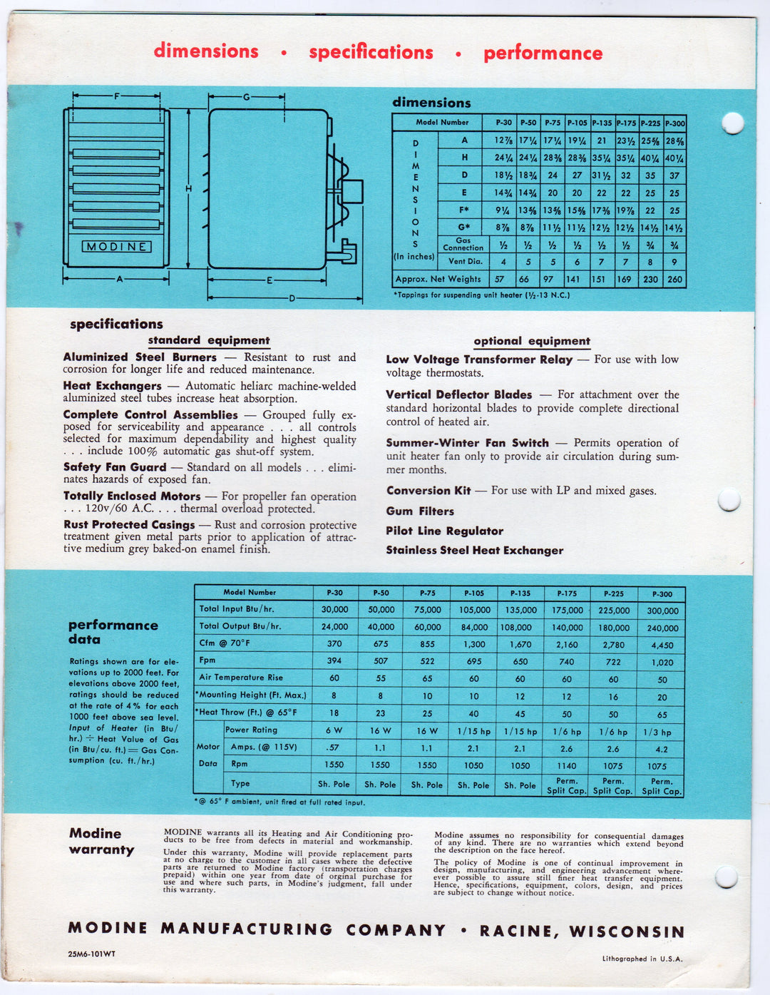 Modine Gas Heaters Vintage 1960s Industrial Graphic Advertising Brochure