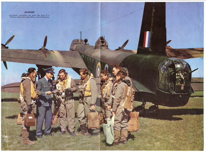WWII Invaders British Stirling Bomber Plane Crew Vintage Magazine Poster