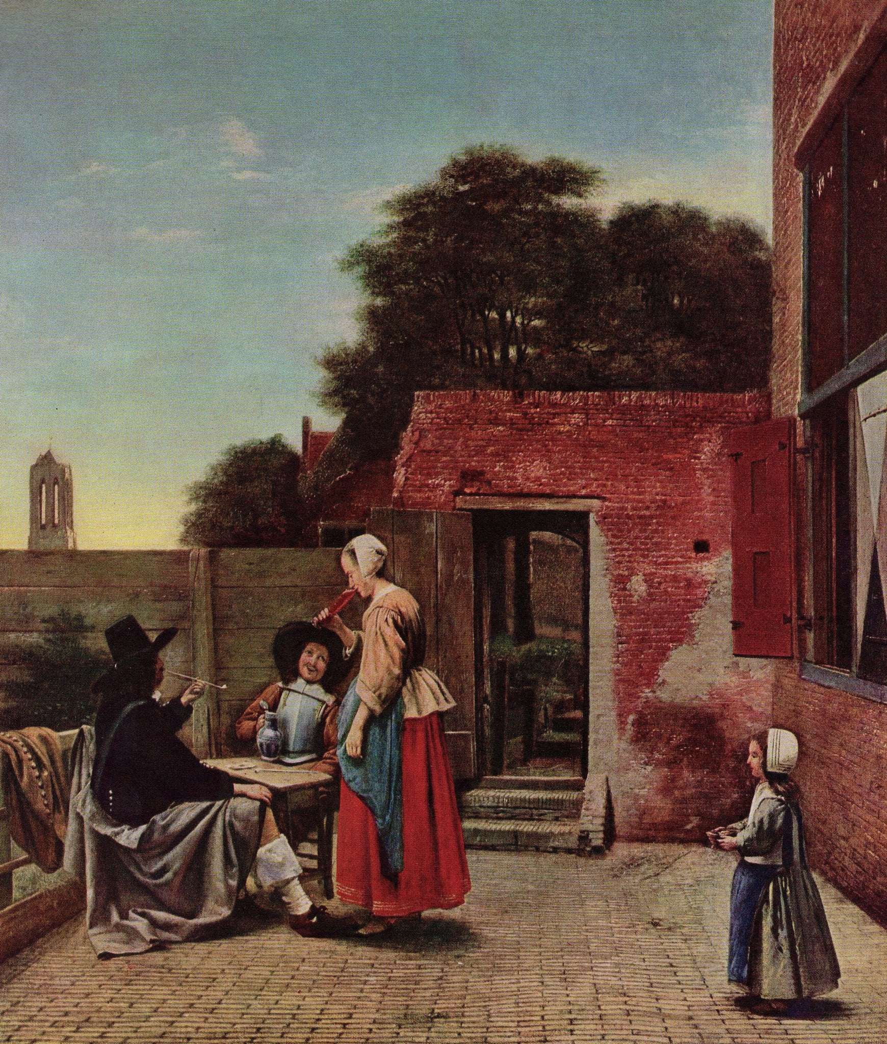 A Dutch Courtyard Painting by Artist Pieter De Hooch Vintage Art Print