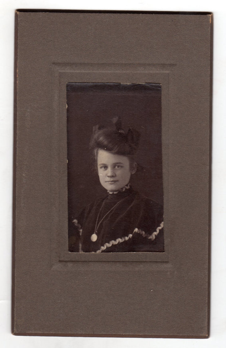 Lovely Young Victorian Woman in Fine Dress & Necklace Antique Photo on Board