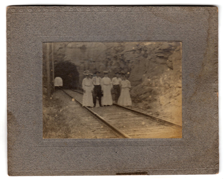 Mountain Railroad Train Tunnel Unusual Victorian Antique Snapshot Photo on Board