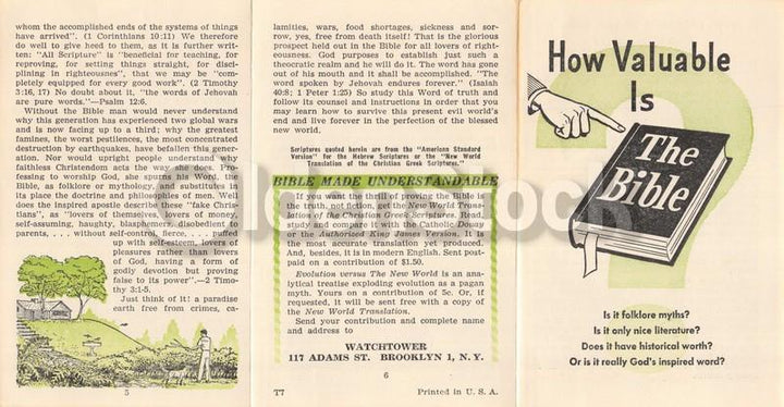 How Valuable is the Bible Vintage Jehovah's Witnesses Religious Tract