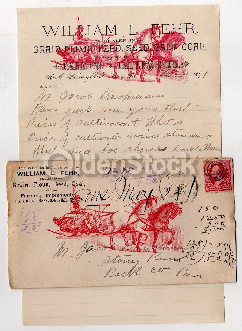 William Fehr Farm Tools Schuylkill PA Antique Graphic Advertising Letterhead