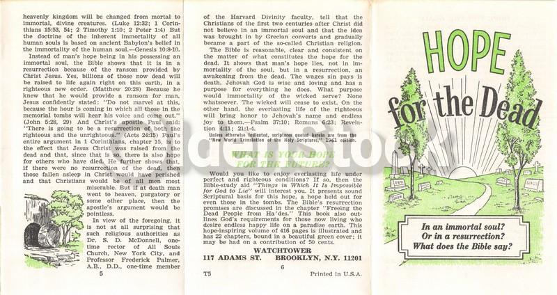 Hope for the Dead Vintage Graphic Jehovah's Witnesses Religious Tract