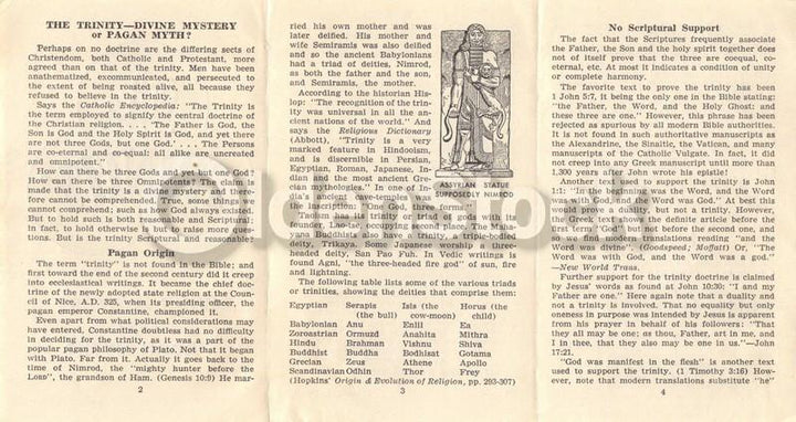 Trinity Divine Mystery or Pagan Myth? Vintage Jehovah's Witnesses Religious Tract