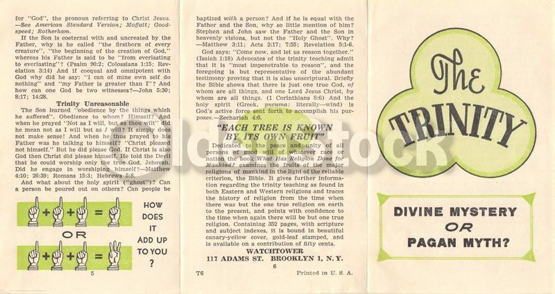 Trinity Divine Mystery or Pagan Myth? Vintage Jehovah's Witnesses Religious Tract