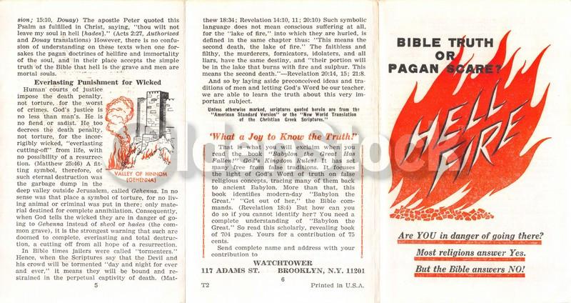 Pagan Lies About Hell Vintage Jehovah's Witnesses Religious Tract