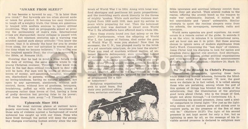 Awake from Sleep End Times Vintage Jehovah's Witnesses Religious Tract