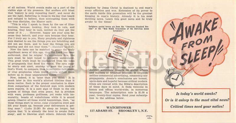 Awake from Sleep End Times Vintage Jehovah's Witnesses Religious Tract