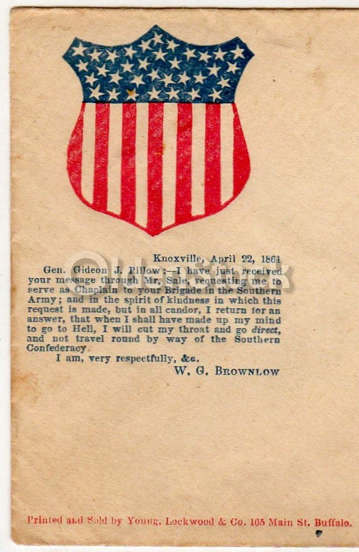 W. G. Brownlow Civil War Confederacy Reject Quote Antique Mail Cover