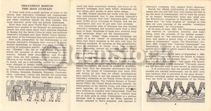 Jehovah's Witnesses Communists or Christians? Vintage Red Scare Religious Flyer