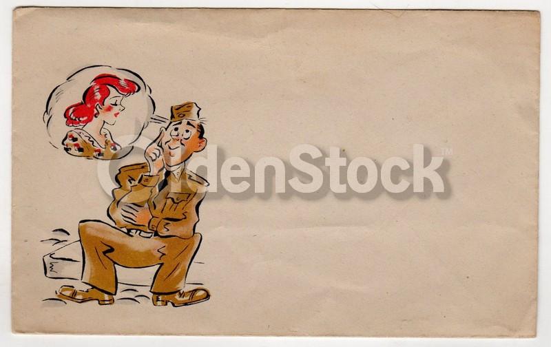 American Soldier Dreaming of His Girl Vintage WWII Graphic Art Mail Cover