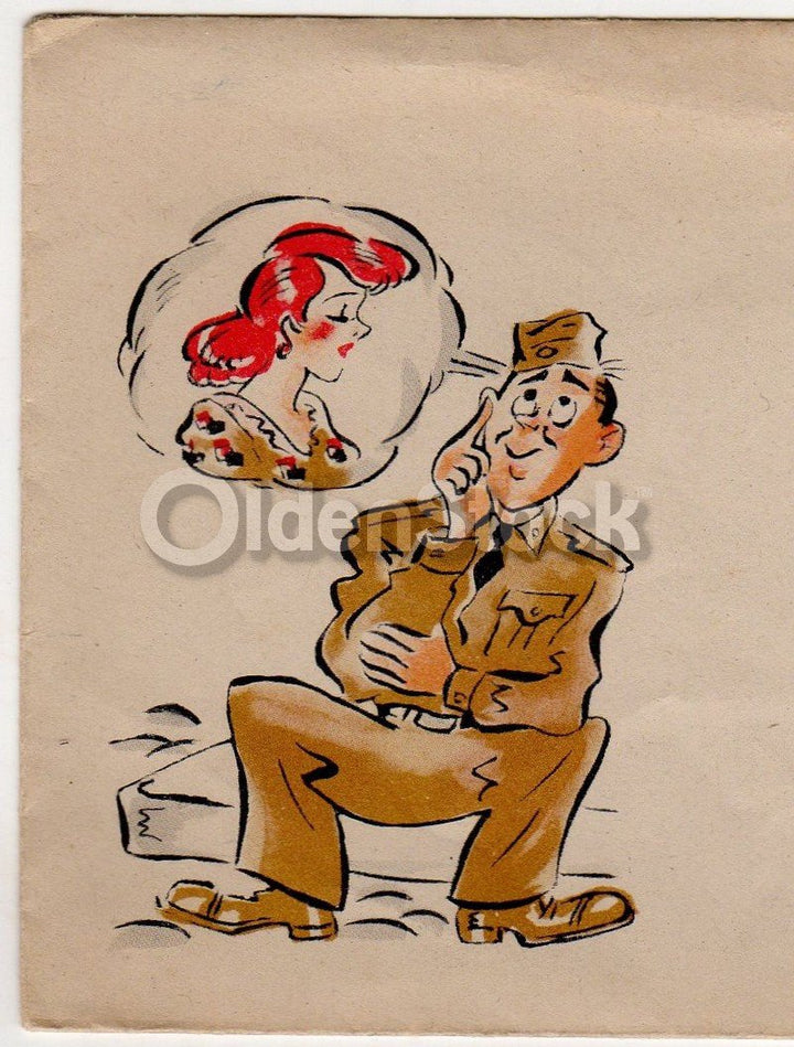 American Soldier Dreaming of His Girl Vintage WWII Graphic Art Mail Cover