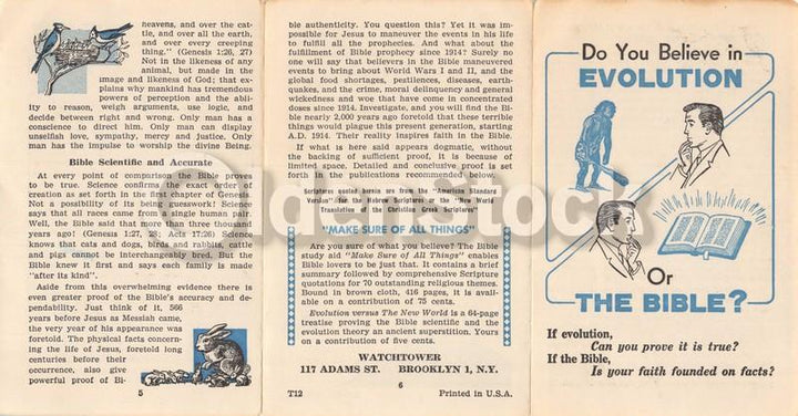 Believe Evolution or the Bible? Vintage Jehovah's Witnesses Religious Tract