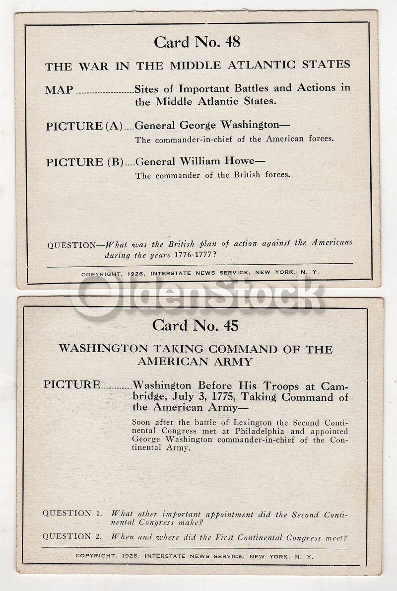 General George Washington Revolutionary War Educational Cards 1926