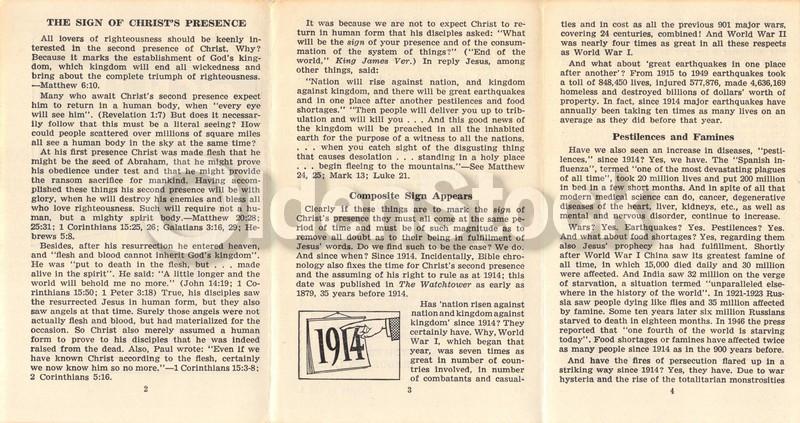 The Invisible Sign of Christ Vintage Jehovah's Witnesses Religious Tract