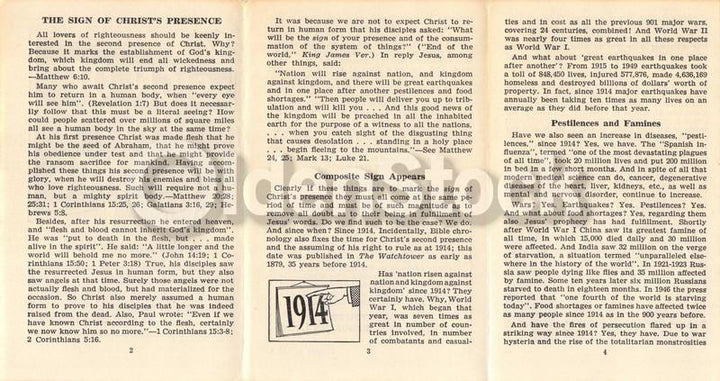 The Invisible Sign of Christ Vintage Jehovah's Witnesses Religious Tract